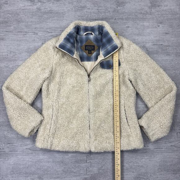 Pendleton Sherpa Fleece Wool Blend Jacket Women’s S Teddy Beige Plaid Contrast - Picture 3 of 13